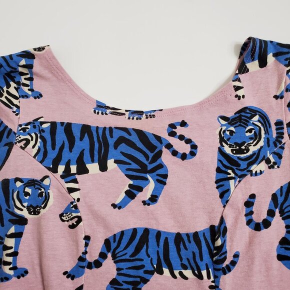 NOOWORKS Womens Cha Cha Mini Dress Small Blue Tiger Print Short Sleeve - Picture 7 of 14